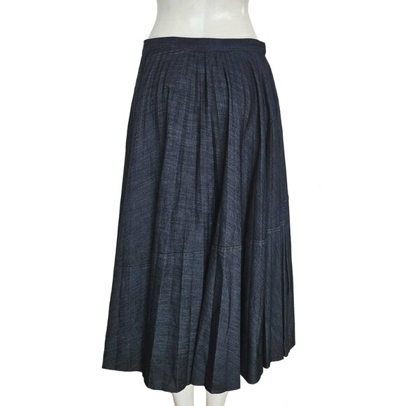 VALENTINO BLUE DENIM PLEATED MIDI SKIRT (42S) - Picture 4 of 8